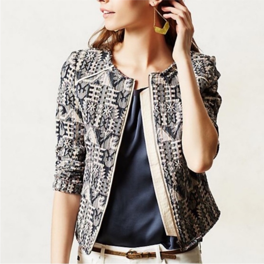 Anthropologie - Hei Hei faifo Textured Jacket in Blue & Cream